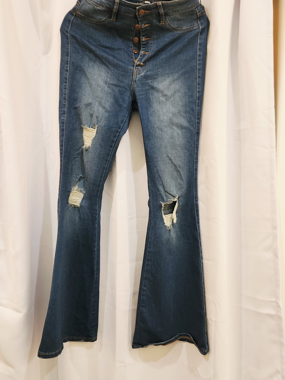 Dark Blue Distressed Women's Flare Jeans